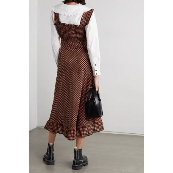 Ganni Cult Classic Smocked Dress - Ruffled Gingham Midi Dress - XS 34 - Picture 3 of 8